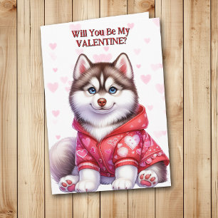 Cute Siberian husky-valpen i Sweater Valentine Helgkort