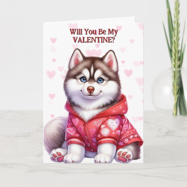 Cute Siberian husky-valpen i Sweater Valentine Helgkort (Framsida)