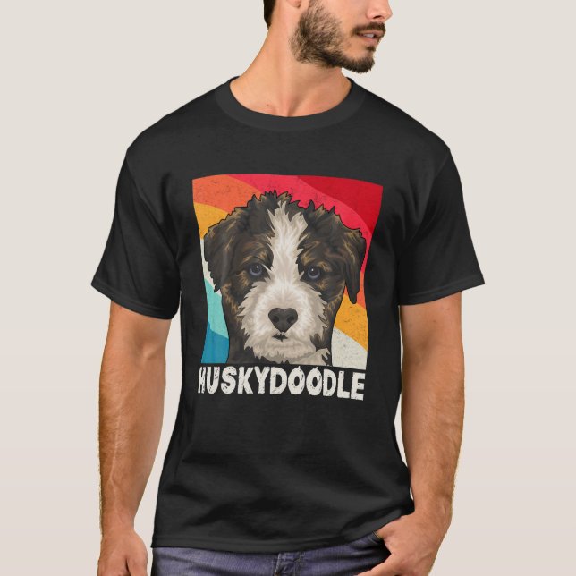 Cute Siberian Huskydoodle Art Retro, Sociabl Husky T Shirt (Framsida)