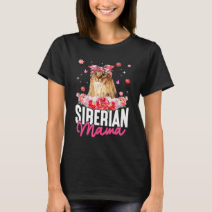 Cute Siberian Mamma Flower Bandana Cat Mor T Shirt