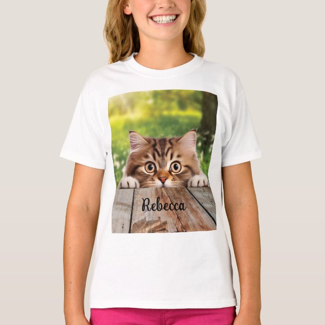 Cute Siberian Peek Cat T Shirt (Framsida)