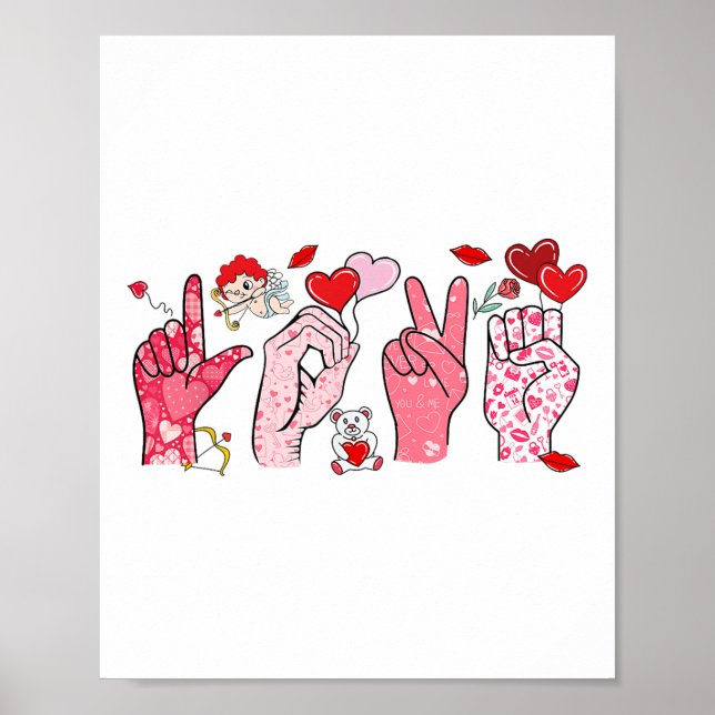 Cute Sign Language Asl Hand Heart Valentines day W Poster (Framsidan)