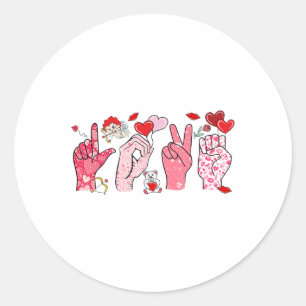 Cute Sign Language Asl Hand Heart Valentines day W Runt Klistermärke