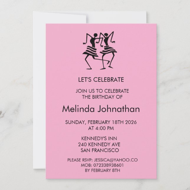 Cute, silhuette Firande, födelsedagsinbjudan Inbjudningar (Framsida)