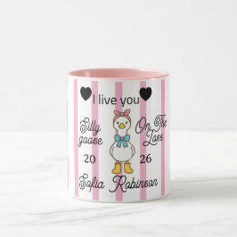 Cute Silly Goose Pink Stripe Personalized Mug Mugg