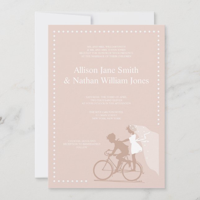 CUTE Silver Bicycle Couple Wedding bjudande Inbjudningar (Framsida)