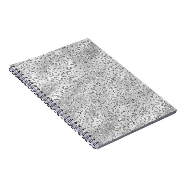 Cute Silver Cheetah Leopard Skin Print Mönster Anteckningsbok (Högra Sidan)