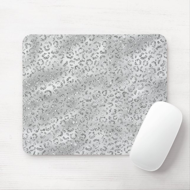 Cute Silver Cheetah Leopard Skin Print Mönster Musmatta (Med mus)