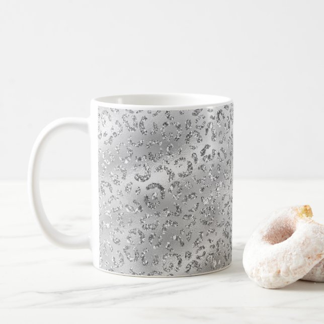 Cute Silver Cheetah Leopard Skin Skriv ut Mönster Kaffemugg (Med munk)