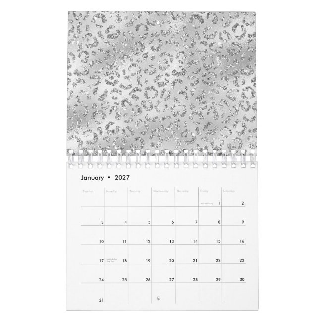 Cute Silver Cheetah Leopard Skin Skriv ut Mönster Kalender (Jan 2027)