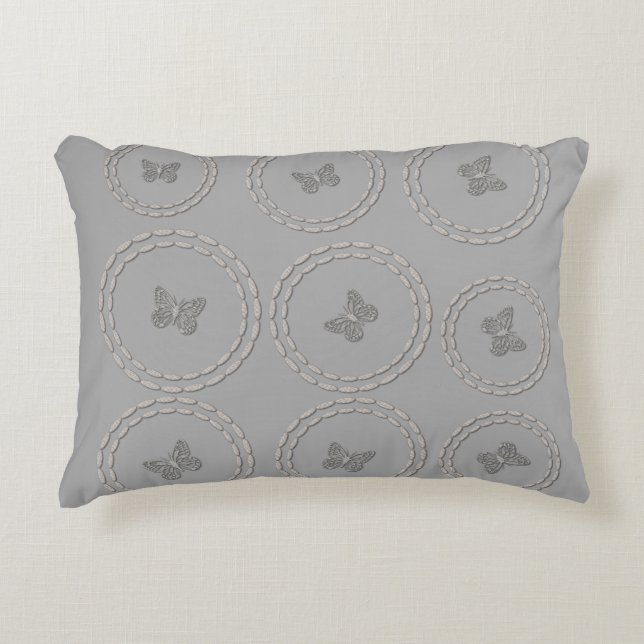 Cute Silver Grått Butterfly Mönster Pillow Prydnadskudde (Framsidan)