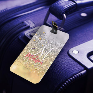 Cute silver guld Glitter-stjärnor, monogram Bagagebricka