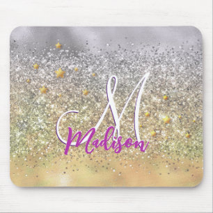 Cute silver guld Glitter-stjärnor, monogram Musmatta