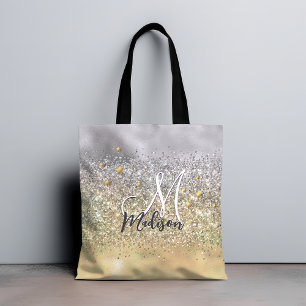 Cute silver guld Glitter-stjärnor, monogram Tygkasse