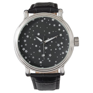 Cute Silver Stars mönster   Bakgrund färg Armbandsur