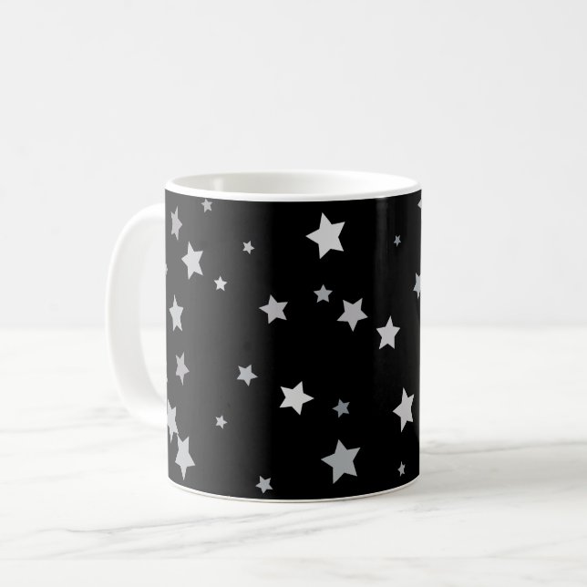 Cute Silver Stars mönster | Bakgrund färg Kaffemugg (Framsida vänster)