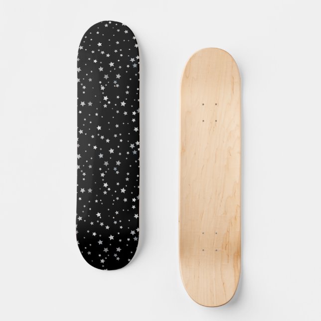 Cute Silver Stars mönster | Bakgrund färg Mini Skateboard Bräda 18,5 Cm (Framsida)