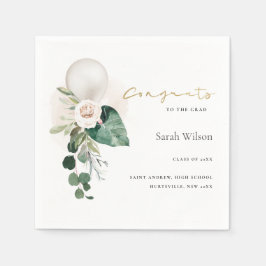CUTE SILVER WHITE BALLOON BLOMMIGT GRAD GRATULERAR PAPPERSSERVETT