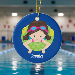 Cute Simma Team Girl Blue Monogram Kids jul Julgransprydnad Keramik