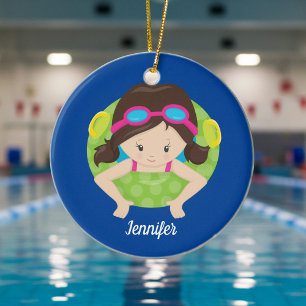 Cute Simma Team Girl Blue Monogram Kids jul Julgransprydnad Keramik