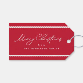 Cute simpel röd helgdag vågigt vitt linjer presentetikett