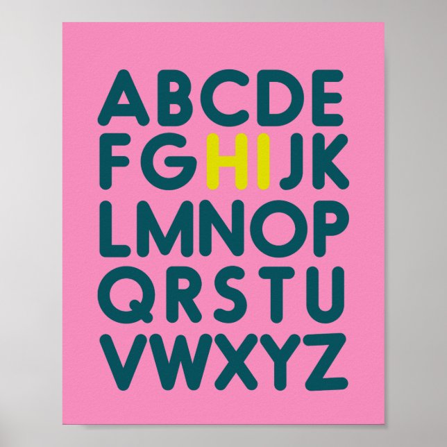 Cute Simple Alphabet Brev Art i Rosa Poster (Framsidan)