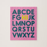 Cute Simple Alphabet Brev Art i Rosa Pussel<br><div class="desc">Roligt,  lekfull typografi av alfabetet i Bright Fuchsia Rosa and Teal Blue med H och I i Lemon Gult</div>