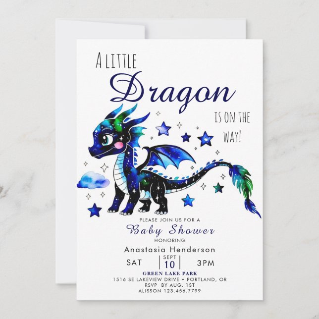 Cute Simple Anpassningsbar Dragon Boy Shower Inbjudningar (Framsida)