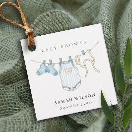 Cute Simple Baby Clothesline Blue Boy Shower Gåvor Etiketter