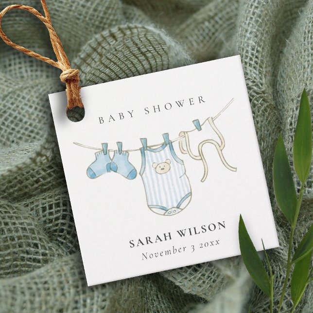 Cute Simple Baby Clothesline Blue Boy Shower Gåvor Etiketter (Skapare uppladdad)