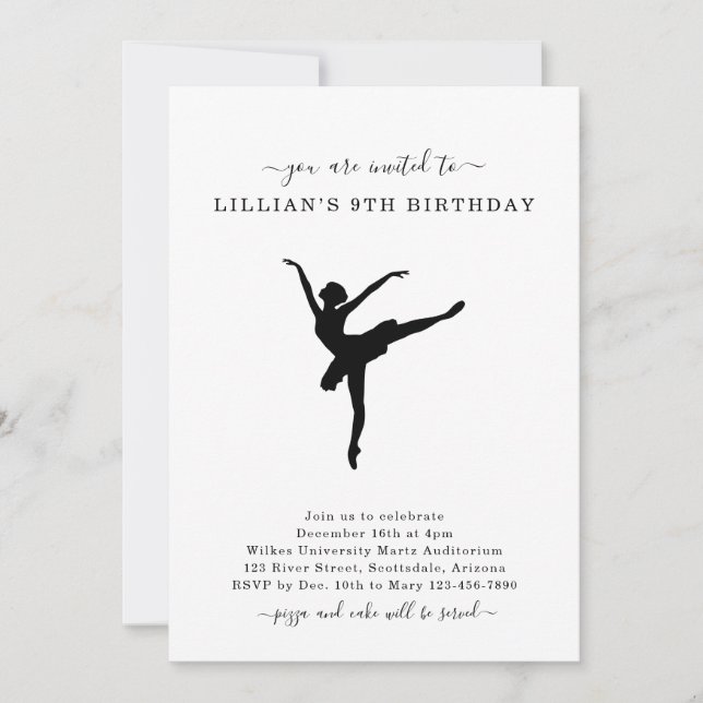 Cute Simple Ballet Dancing Birthday-inbjudan Inbjudningar (Framsida)