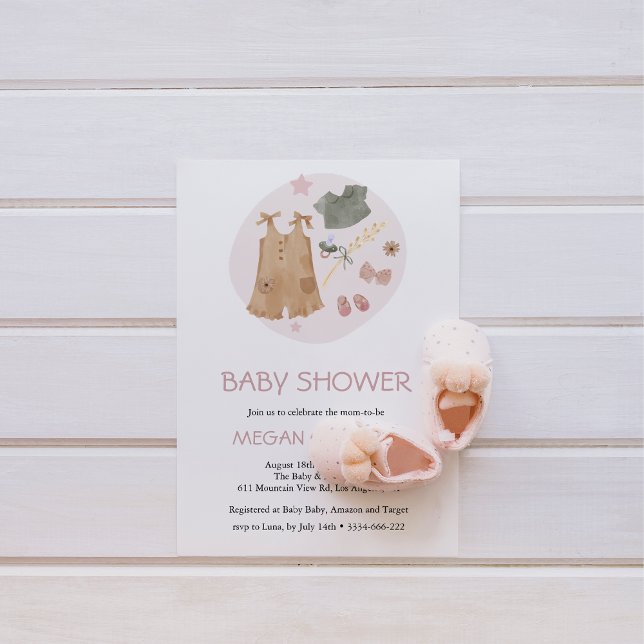 Cute Simple Barnkläder Rosa Baby Shower Inbjudningar (Skapare uppladdad)