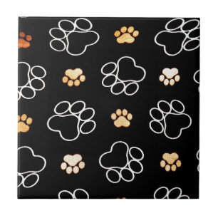 Cute Simple Black White Guld Paw Skriv ut Mönster Kakelplatta