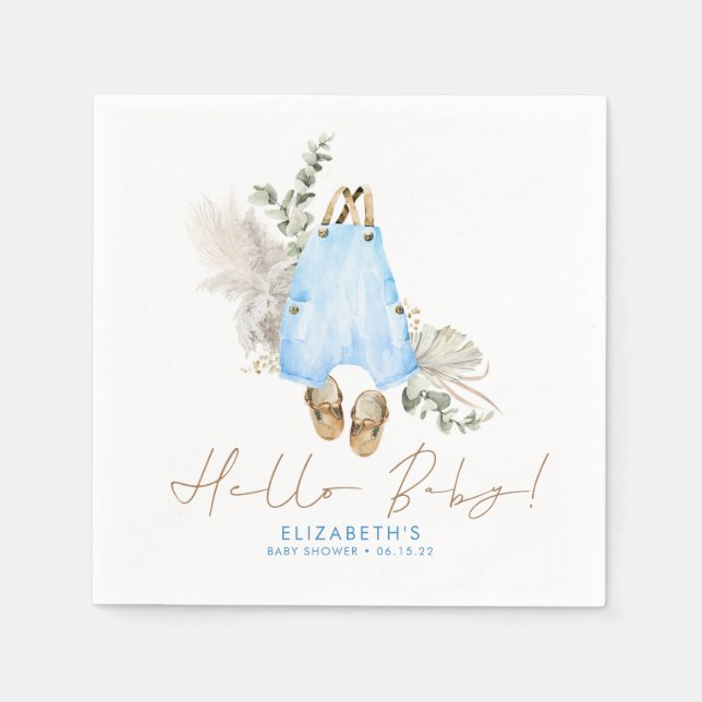Cute Simple Blue and Brown Baby Shower Pappersservett (Framsidan)