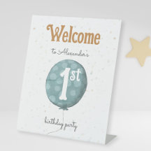 Cute Simple Blue Balloon 1:a födelsedag Välkommen