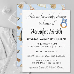 Cute Simple Blue Boy Baby Shower Inbjudningar