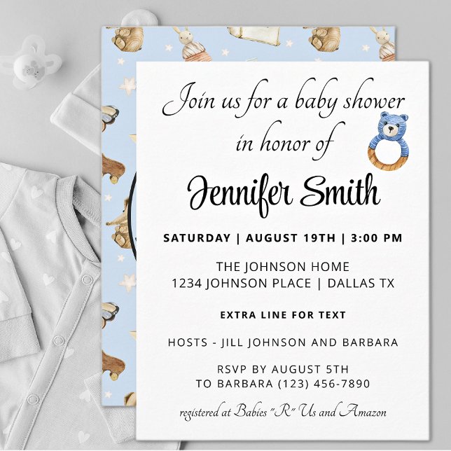 Cute Simple Blue Boy Baby Shower Inbjudningar (Skapare uppladdad)