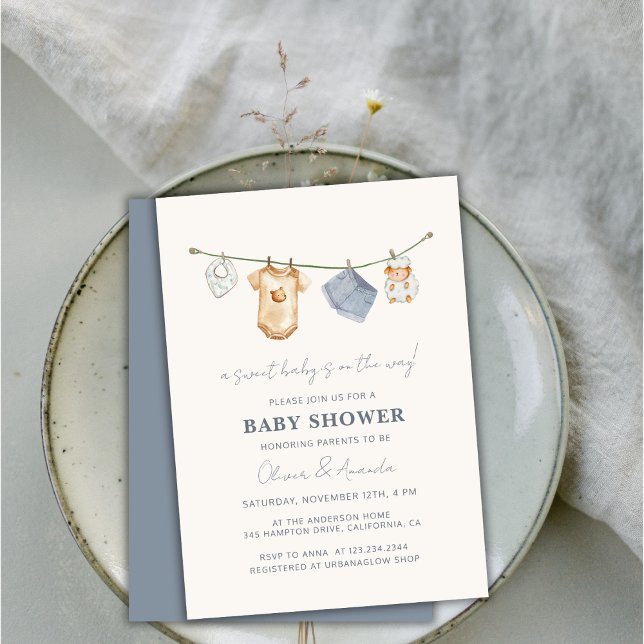 Cute Simple Boho Clothesline Baby Shower Inbjudningar (Cute Simple Boho Clothesline Baby Shower Invitation)