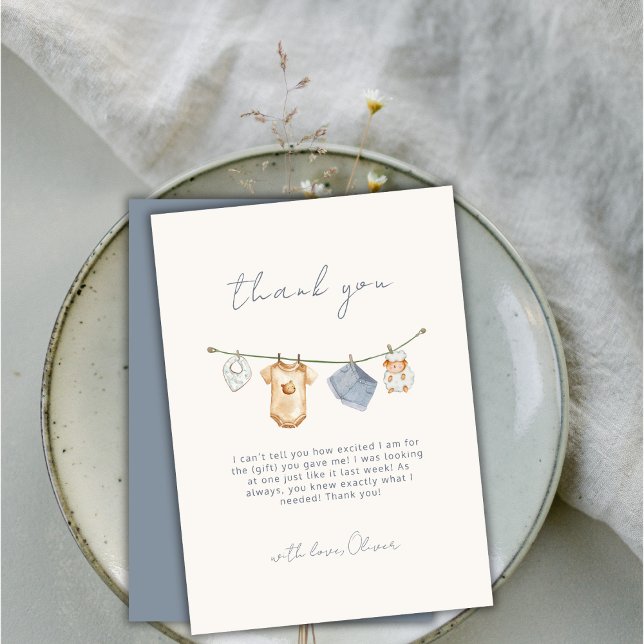 Cute Simple Boho Clothesline Baby Shower Tack Kort (Cute Simple Boho Clothesline Baby Shower Thank You Card)