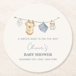 Cute Simple Boho Clothesline Baby Shower Underlägg Papper Rund
