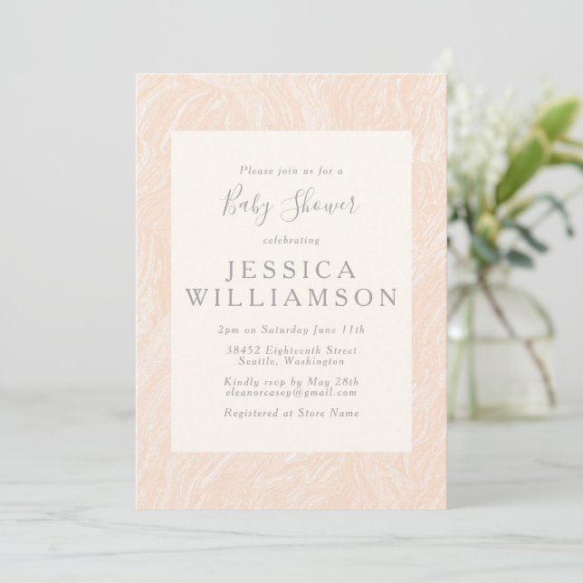 Cute Simple Boho Peach  Marble Baby Shower Inbjudningar (Stående Fram)
