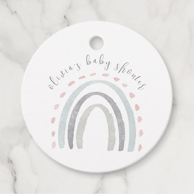 Cute Simple Boho Rainbow Baby Shower Gåvor Etiketter (Framsida)