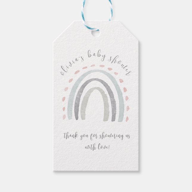 Cute Simple Boho Rainbow Baby Shower Presentetikett (Framsidan)