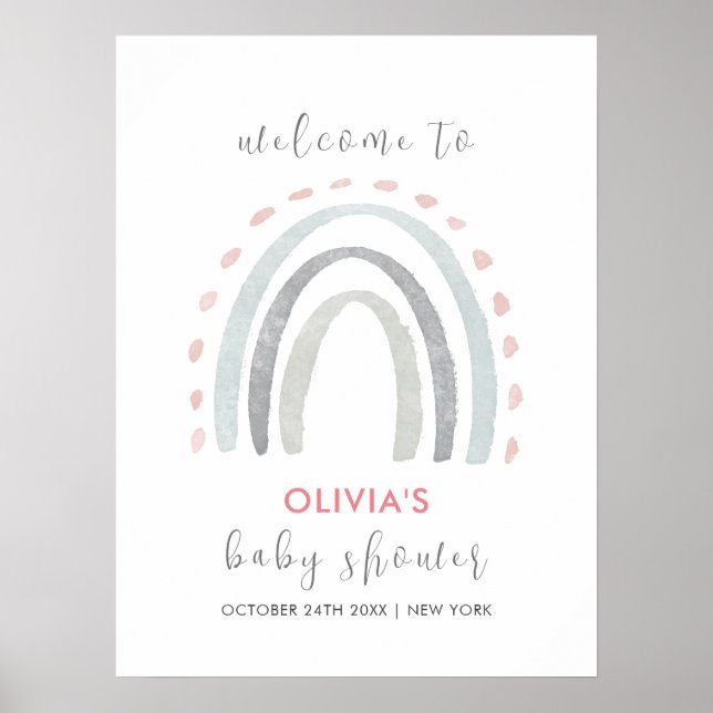 Cute Simple Boho Rainbow Baby Shower Välkommen Poster (Framsidan)