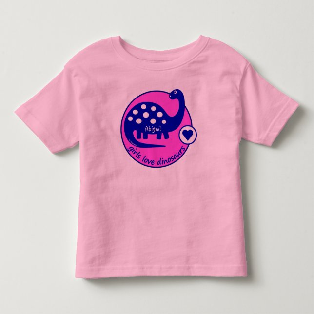 Cute Simple Bright Rosa Girls Dinosaur | Dino Tee Shirt (Framsida)