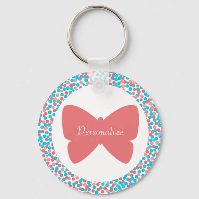 Cute Simple Butterfly Custom Name Keychain 2-sidig Nyckelring (Framsida)