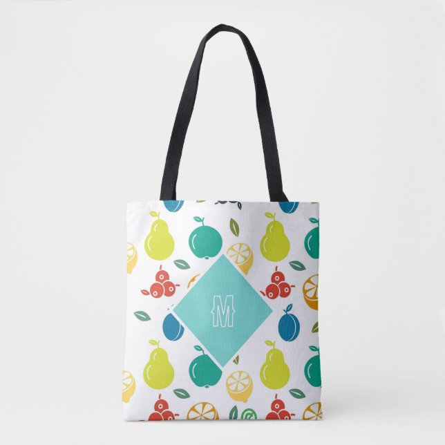 Cute Simple Colorful Monogram Frukt Birthday Tygkasse (Framsida)
