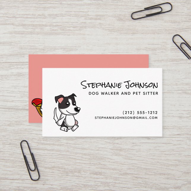 Cute Simple Dog Walker eller Pet Sitta Rosa Black Visitkort (Fram/Back In Situ)