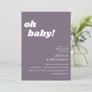 Cute Simple Dusty Lila Modern Oh Baby Shower Inbjudningar