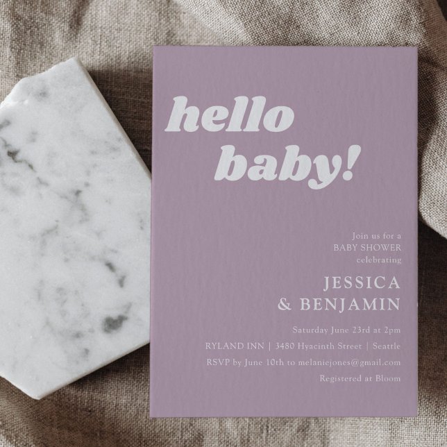 Cute Simple Dusty Lilac Hej Baby Shower Inbjudningar (Skapare uppladdad)